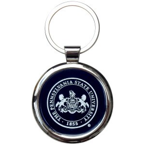 polished silver and enamel round keychain with The Pennsylvania State University Seal